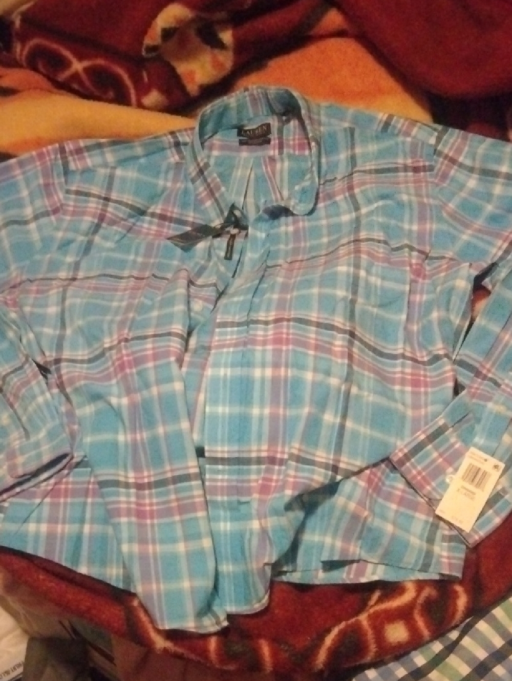 Men's Blue Plaid Button-Up Shirt By Ralph Lauren XL. New w/Tags